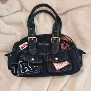 True Religion Denim Satchel with Embroidered Patches